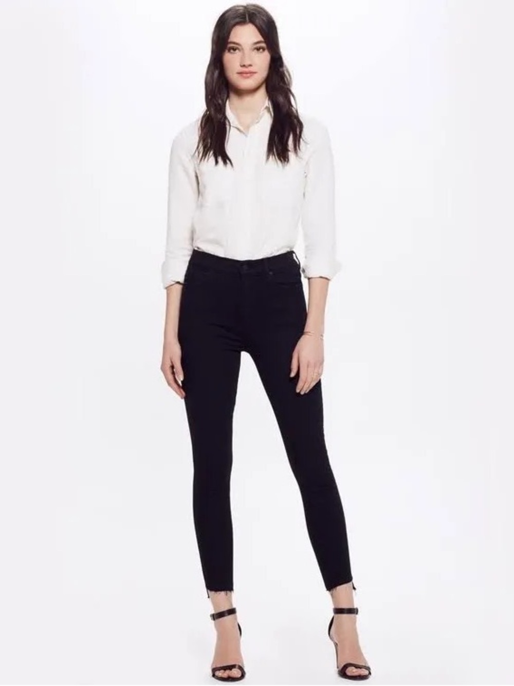 MOTHER Women's The Stunner Zip Ankle Step Fray Jeans Not Guilty Black Size 31